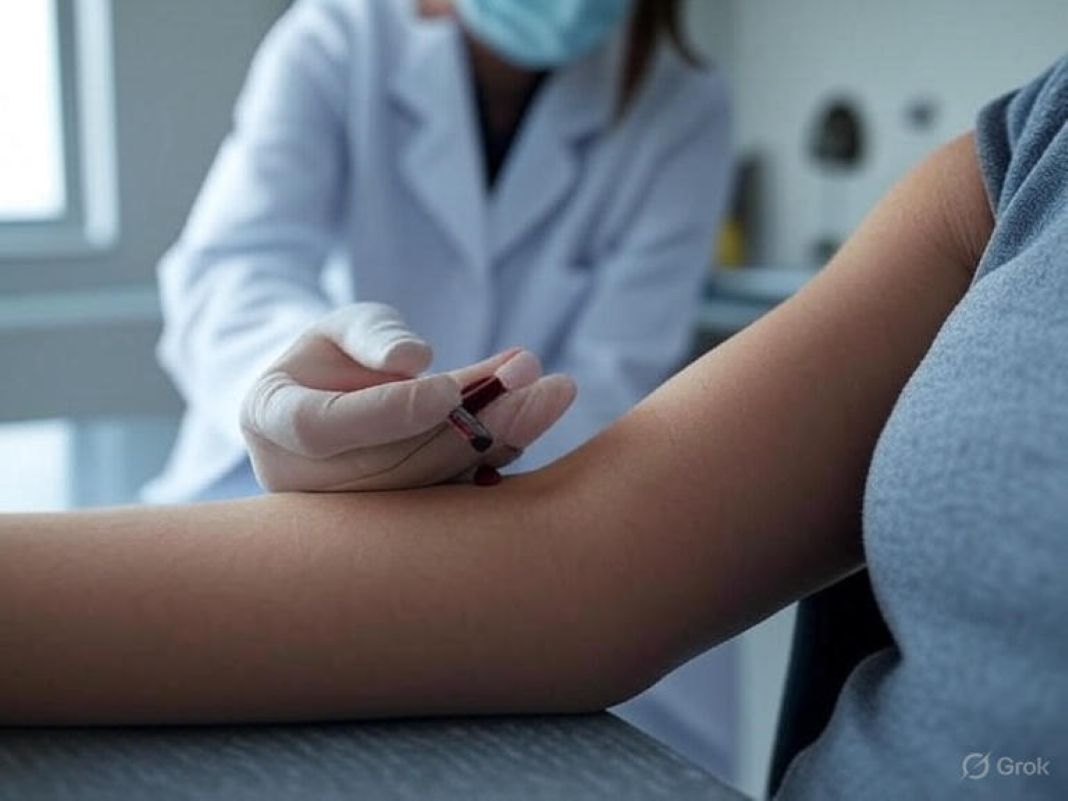 A photo of a doctor drawing blood of a patient for a full blood test - Image created by Grok AI