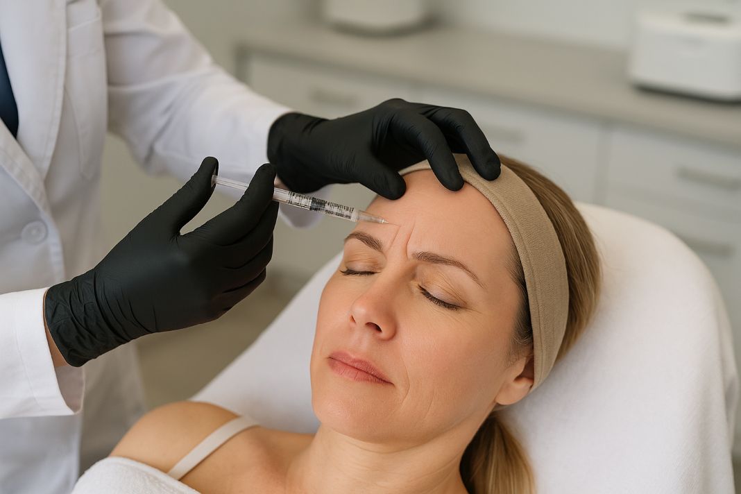 a patient recieving anti wrinkle injections to relieve forehead lines An AI photo of a patient receiving anti-wrinkle injections to relieve forehead lines by FCM London
