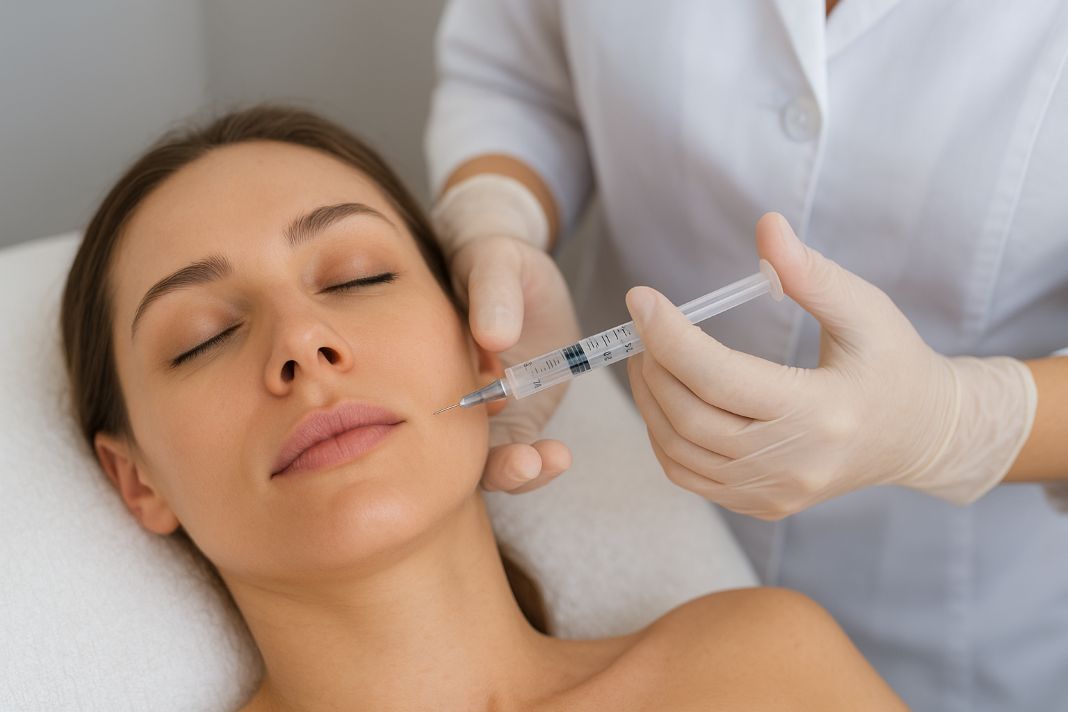 a patient recieving mesotherapy treatment in london An AI image of an anti-wrinkle injection in a London clinic