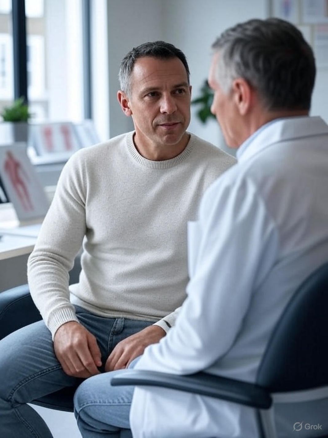 a photo of a mens health consultation in a private clinic - Image created by GrokAI