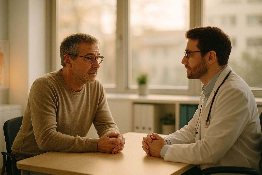 An-AI-photo-of-a-doctor-and-male-patient-from-future-care-medical-london An AI photo of a doctor and male patient from Future Medical Care